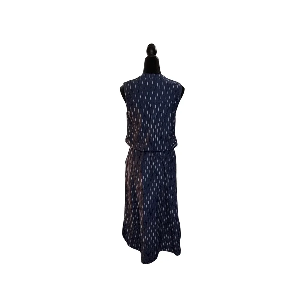 Faherty‎ Women XS Blue Ikat Print Sleeveless Linen Midi Dress Drawstring Waist - Picture 9 of 16